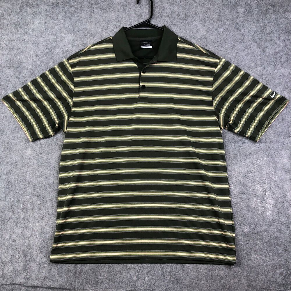 Nike Golf Polo Fit Dry Shirt Size Large Green Striped Performance Golfer Preppy